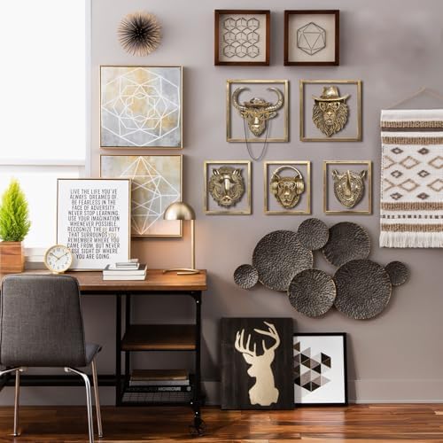 JJALIGHTS Exquisite Resin Animal Head Wall Sculpture (Gift Metal Frame) - Imitation Copper Vintage Decor for Living Room, Bedroom & Office | Decorative Wall Hanging Art - Image 6
