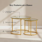 Round Nesting Coffee Table Set of 2, Modern Glass Nesting Tables, Stacking - Image 5