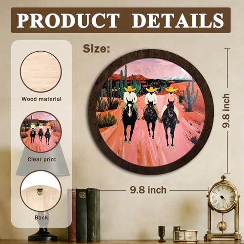 CFFJLHN Vintage Western Cowboy Framed Wall Art Decor Classy Western Decor, Rustic Country Southwest Cowboy Riding Horse Round Wall Art Hanging Decorations for Home Bedroom Living Room, 10x10 Inch - Image 7
