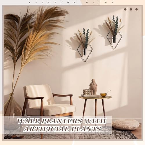 Jexine 2 Pcs Hanging Artificial Planters Wall Decor, Matte Black, Pampas - Image 4