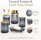 5 Piece Glass Bathroom Accessories Set, Black & Gold Vanity Countertop Set - Image 3