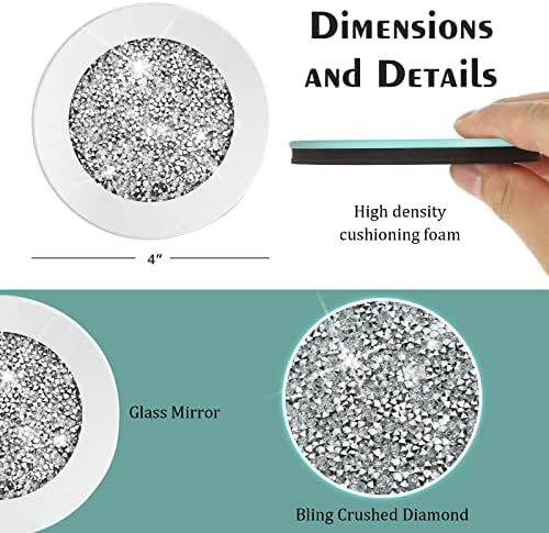 Jetec 6 Pcs Mirrored Glass Coasters with Holder, Bling, Silver, 4 Inch - Image 2
