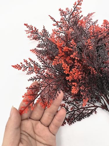 Artificial Fern Plants, Fake Shrubs Faux Boston Grass Plastic Leaves Greenery Bushes Home Garden Kitchen Party Decor Outdoor Indoor Office Yard Verandah Planter Filler DIY Decoration Red 4 Pack - Image 4