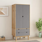 Compact Brown Wardrobe with 2 Drawers and Large Compartment, Solid Pine Wood by Unknown