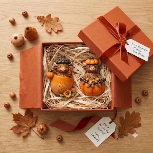 Fall Decorations for Home, Highland Cow Pumpkins Statues Cute Figurines - Image 4