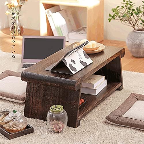 End Table, Coffee with Storage Shelf, 2-Tier Retro Japanese Tea - Image 2