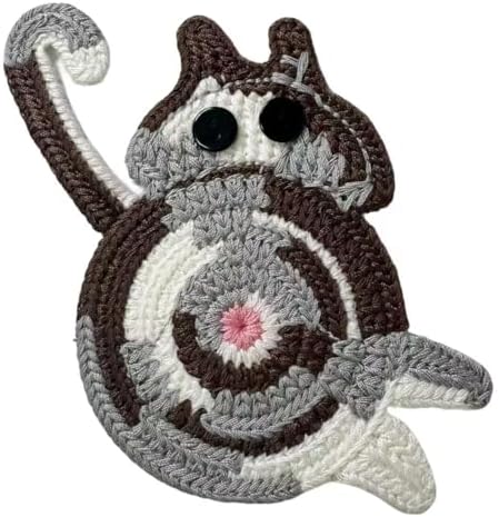 Drink Coaster, Woven Creative Coasters for Cat Lovers, Gag Gifts Cat Coffee Coaster for Desk Accessories Home Decor Tabletop Protection(Gray) by Unknown