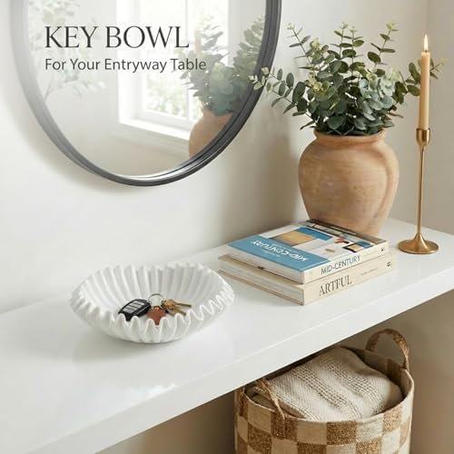 FESTGLOX White Decorative Bowl, Decorative Fruit Bowl for Kitchen Counter - Image 4
