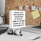 Christian Prayer Wooden Box Sign, Christian Desk Decor, Prayer Is the Most Important Conversation Religious Wood Signs for Church Home Office Desk Table Shelf Decor, 5x5 Inch - Image 3