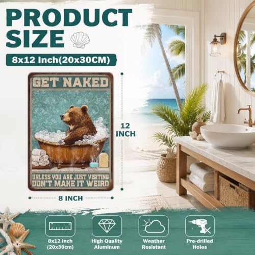 Bear Bath Metal Tin Sign 12x8 Inch Bear Metal Poster Bear Tub Metal Tin Sign Home Kitchen Garden Bar Pub Restaurant Bathroom Are Wall Decor - Image 2