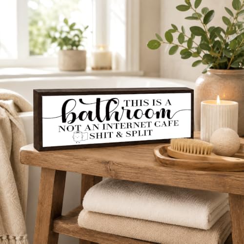 Bathroom Wooden Sign, This is A Bathroom Not An Internet Cafes hit & Split, Funny Farmhouse Bathrooms Wall Decor, Rustic Solid Wood Sign, Modern Farmhouses Restroom Decor Gift, 9.5 x 3.1 Inches - Image 5