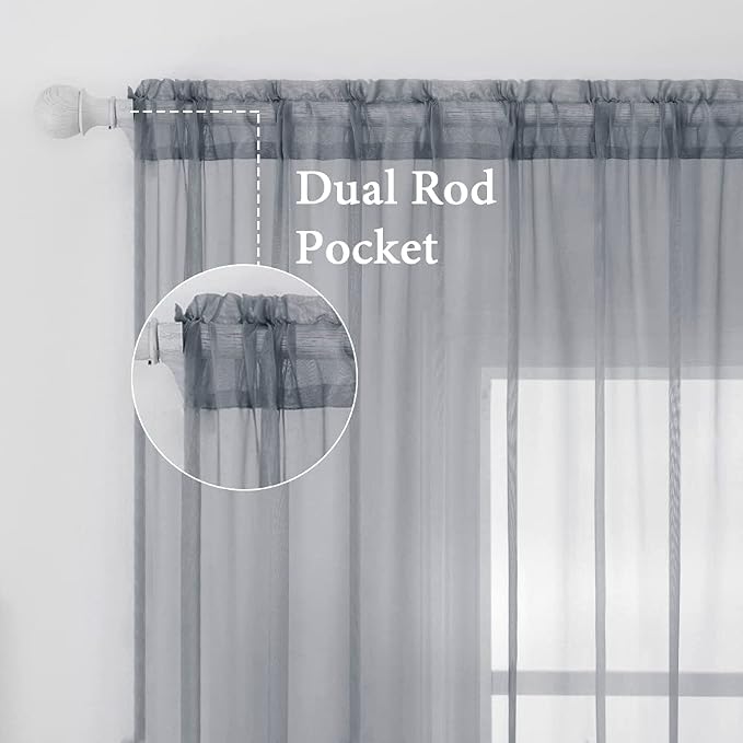 MIULEE 2 Panels Sheer Curtains for Living Room 54X108 Inch Dark Grey | Window - Image 2