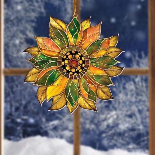 Stained Glass Acrylic Sunflower Ornament – Colorful Glass Sun Catcher for Windows, Christmas Tree Decoration 2025, Hanging Holiday & Everyday Décor Gift(Sun-22) - Image 6