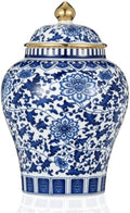 Small Blue and White Ginger Jar with Gilt Edges, Ceramic Ginger Jar with Lid, Exquisite Floral Patterns Chinoiserie Tea Storage Jar for Living Room, Kitchen & Coffee Corner by Unknown