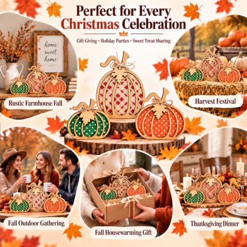 AstraVox 3Pcs Wooden Pumpkin Fall Decor, Rustic Autumn Decorations for Home - Image 7
