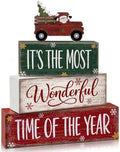 4 Pcs Christmas Table Decorations, Wooden Truck Block Sign Indoor by Golibra