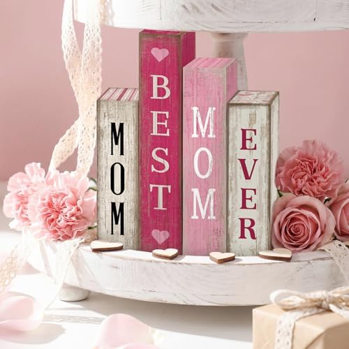 Lineshading 4 Pcs Mothers Day Table Decoration Wooden Book Signs - Image 2