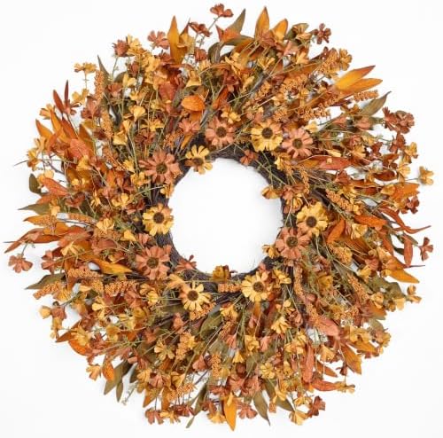 Ghrdopy 24 Inch Fall Wreath Front Door, Artificial Daisy Decor by Ghrdopy