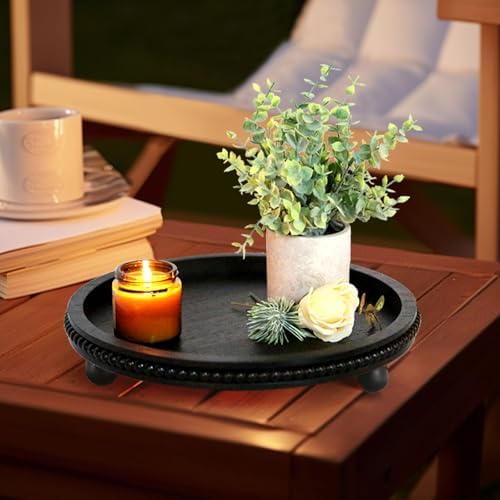 Wooden Round Black Beaded Decorative Tray for Coffee Table - Image 5