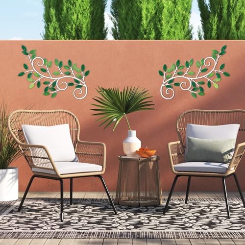 ESTART 2 Pcs Metal Tree Leaf Wall Art Vine Branch Decor, Green - Image 4