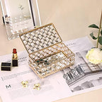 ELLDOO Crystal Jewelry Box Rectangle Trinket Organizer Earrings Rings Box Treasure Box Home Decor Accent Decorative Box with Lid for Valentine Wedding Christmas Birthday Gift, Gold, Small - Image 6