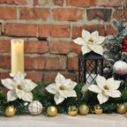 10 Pcs 9.4" Velvet Poinsettia Picks Glitter Artificial Christmas Flower Stems for Xmas Tree Wreath Garland Winter New Year Home Decoration, Cream White - Image 4
