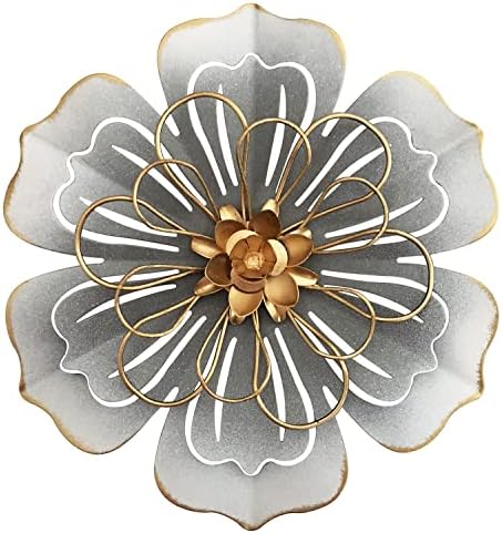 Metal Flower Wall Art Decor, 8.3" Rustic Modern Floral Sculpture, Distressed Iron Wall Hanging Home Decoration Accent Artworks for Indoor Kitchen Bedroom Living Room Office Outdoor Garden Patio - 06 by Picfarce