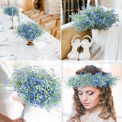 N&T NIETING 24Pcs Babys Breath Artificial Flowers Bulk, Blue - Image 5