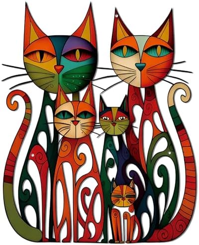 Wesiti Metal Cat Wall Art 11x11.8in Colorful Retro Iron Sculptures by Wesiti