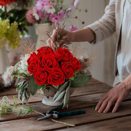 Red Artificial Rose Flowers, 12 Pcs Silk Roses with Long Stems, Realistic Fake Roses for Wedding Centerpiece Party Home and Office DIY Decor - Image 7