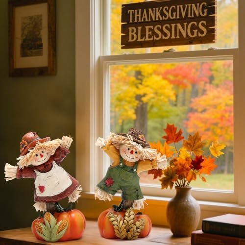 Hodao Fall Scarecrow Pumpkin Figurines, Thanksgiving Decor for Home - Image 3