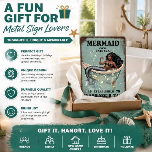 Funny Mermaid Company Bath Soap Metal Signs Wash Your Tail Sign Vintage Tin Sign Wall Decor Retro Tin Signs for Room Living Room Bathroom Toilet Hotel 12x16 Inch - Image 6