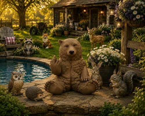 JFSM INC. 12" Hilarious Papa Bear Middle Finger Statue – Outdoor Decor - Image 5