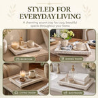 Decorative Coffee Table Tray, 13.5 x 9.7 Inch White Washed Wooden Beaded Tray with Removable Legs, Rustic Farmhouse Rectangular Tray for Coffee Table, Kitchen Counter and Vanity Decor - Image 5