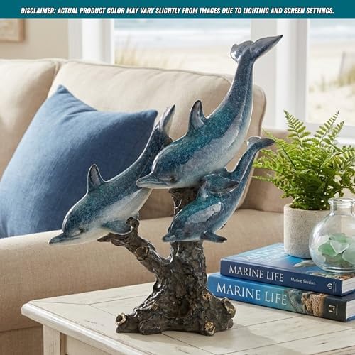 Dolphin Statue - Triple Dolphins Swimming Figurine Coastal Home Decor Tabletop Collection (Aqua) - Image 7