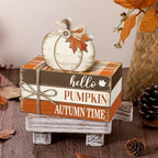 Geelin 4 Pcs Fall Tiered Tray Decorations Thanksgiving Wooden Pumpkin and Maple Leaf Book Stack Signs, Autumn Vintage Table Decoration for Home Office Table Shelf Centerpiece Farmhouse Decorations - Image 2
