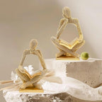 Sparkling Gold Reading Women Statue Set, Thinker Sculptures, Abstract Art Ornament, Modern Aesthetic Figurine Decoration for Home Living Room Bedroom Office Shelf Table Desk Bookshelf Decor - Image 4