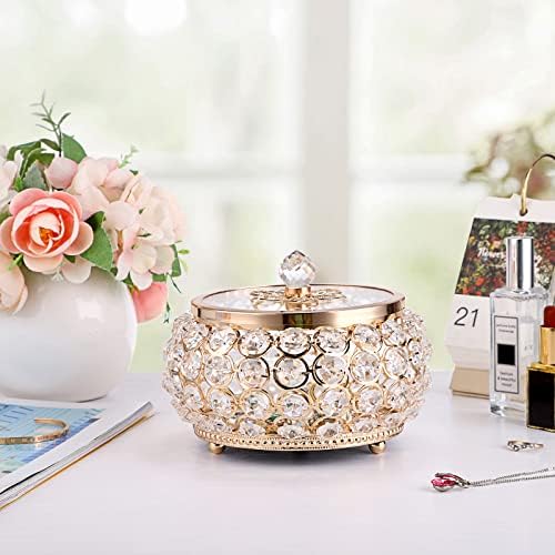 Hipiwe Crystal Jewelry Trinket Box with Glass Lid Large Gold Mirrored Treasure Box Decorative Jewelry Box Ring Earrings Necklace Storage Keepsake Box Gift for Women - Image 2