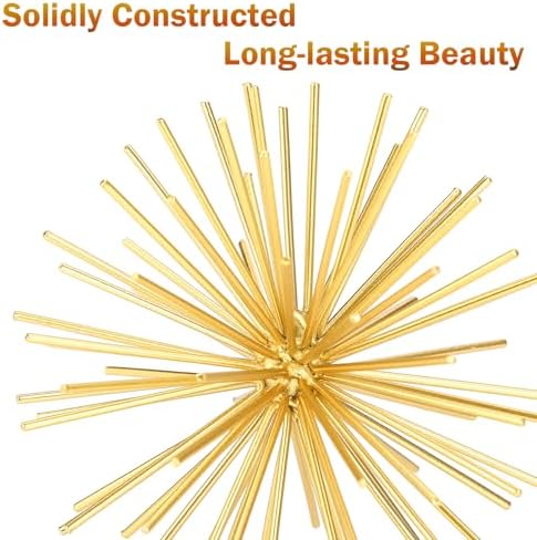 Metal Decorative Starburst Ball, 6 Inch Gold Sphere Decor, Spiky Star Burst Tabletop Sculpture, Mid-Century Modern Metal Spike Ball for Home, Living Room, Office & Shelf Decor - Image 4