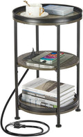 Dulcii Round Side Table with Charging Station, End Table with 3 Shelves by Zexvida