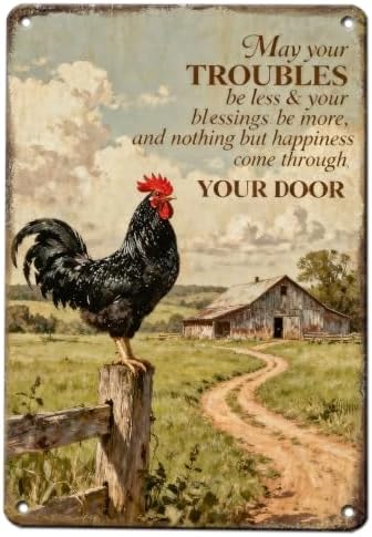 Rooster Kitchen Decor Metal Chicken Signs Farmhouse Rooster Crowing Sign Farm Fence Chicken Coop Decor for Home Garden Fence Patio Farmhouse 16x12 Inch by KIYOYOHomeIsOurHappyPlace