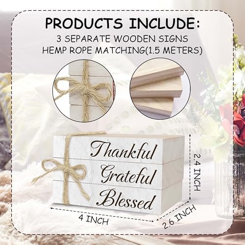 Decorative Books For Home Decor, Wood Book Stack For Table Decor, Thankful Grateful Blessed Decor Books For Living Room Bookshelf Office Coffee Bar, Thanksgiving Farmhouse Stacked Books Decor (L28) - Image 2