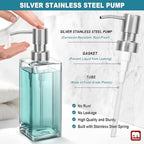 GMISUN Glass Soap Dispenser with Stainless Steel Pump, Clear Hand Soap Dispenser for Bathroom, 12 fl oz/350ml Dish Dispensers for Kitchen, Modern Refillable Liquid Soap Lotion Bottle for Countertop - Image 3