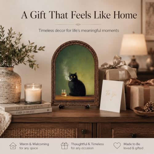 Vintage Black Cat Tabletop Decor Sign, Arched Wooden Frame with Stand, Rustic Home Wooden Sign for Living Room Bedroom Shelf Desk Display, Stylish Home Accent - Image 5