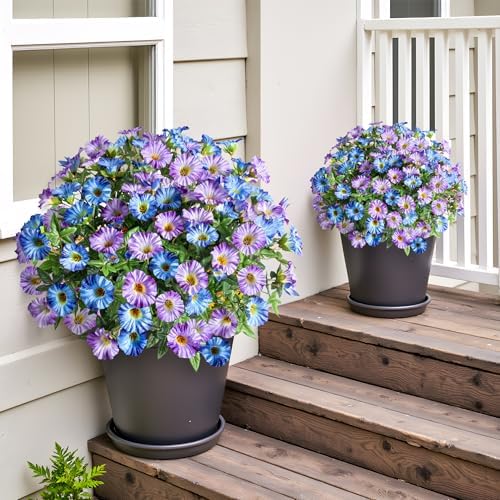 Blue Purple Artificial Morning Glory Flowers for Outdoor Planters, Premium UV Resistant Silk Faux Flowers for Porch, Hanging Basket & Window Box, Cottage Garden Decor, No Pot, 13.3 Inch, 8 Bundles - Image 5