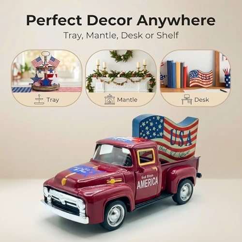 Patriotic Vintage Metal Truck Decor, 5.7-Inch USA Flag Pickup Accent - Image 4