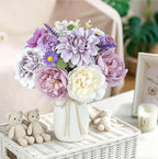 18Pcs Purple Fake Flowers with Vase, Silk Dahlias Purple Artificial Flowers - Image 3