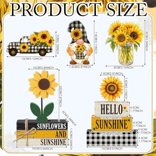 11 Pcs Sunflower Table Centerpiece Decorations, Wooden Stacked Sign - Image 4