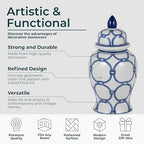 Decorative Jar with Lid Hand-Painted Pattern Stoneware Ceramic Traditional Design Home Office Bedroom Living Room Accent Decor - 14" Blue & White - Image 5