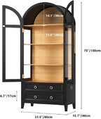 Arched Curio Cabinet with Glass Doors, 4-Tier Display Cabinet with 2 Drawers - Image 2